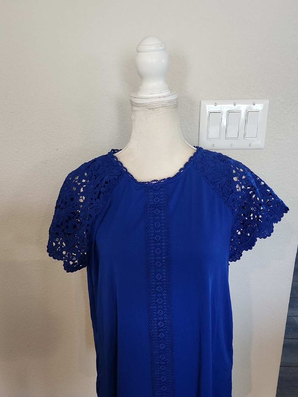 Cable & Gauge Royal Blue Women's Top with Crochet Trim